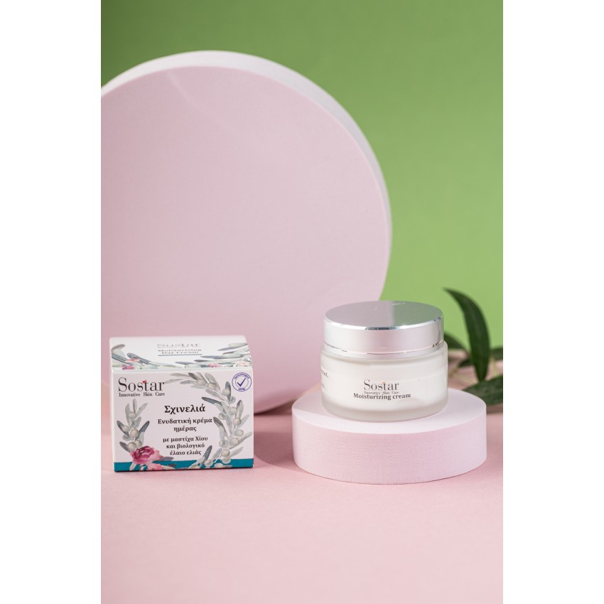 Moisturizing cream with mastic oil and olive oil
