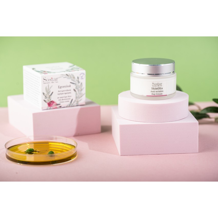 Anti-wrinkle day cream with mastic oil and olive oil